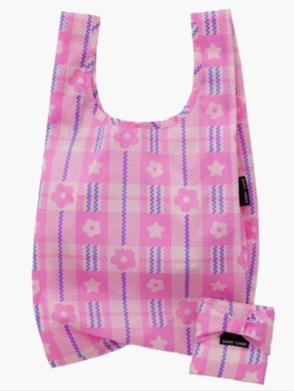 Baggu x Sandy Liang Baby Bow Market Plaid Pink BNWT No Keychain Included